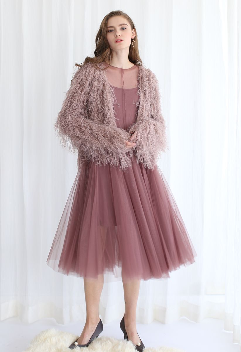 Lightsome Steps Layered Mesh Tulle Dress in Mauve