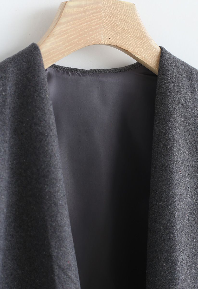 羊毛混紡開襟大衣-灰色
