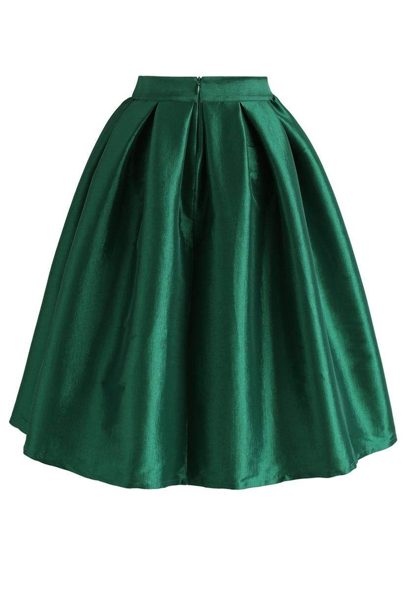 綠色緞面褶皺短裙