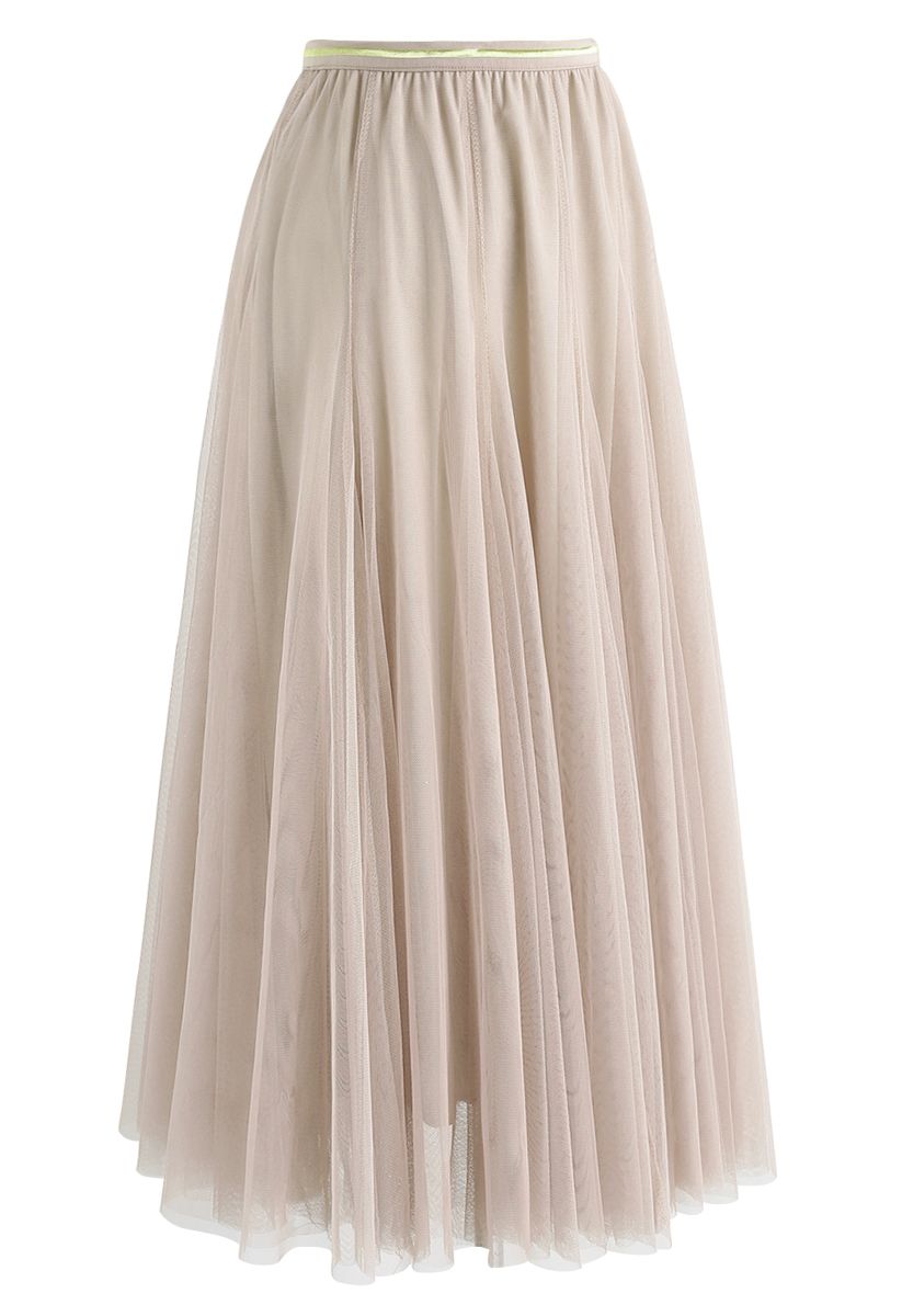 薄紗疊層中長裙- 米白色