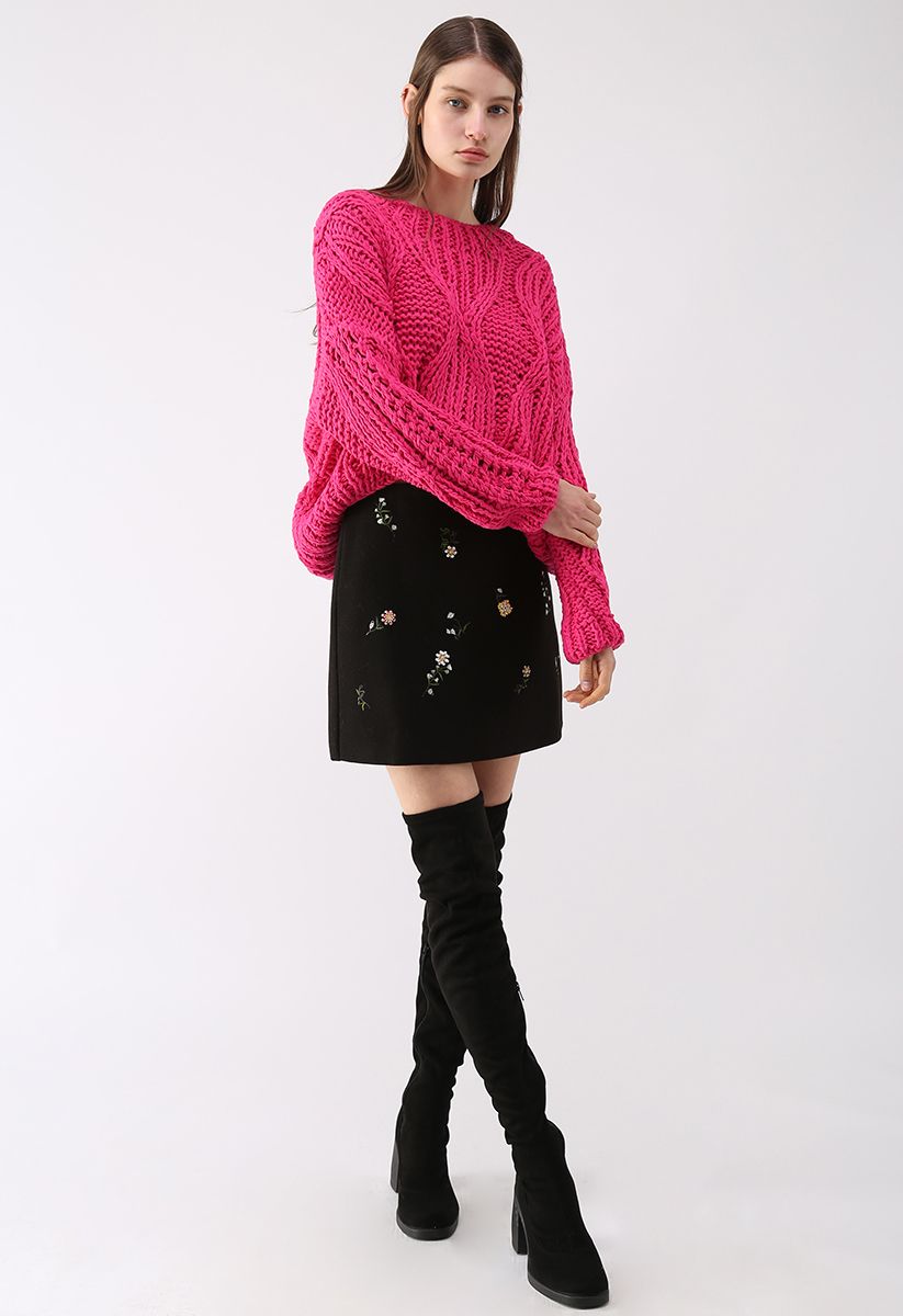 Fresh Me Up Hi-Lo Knit Sweater in Hot Pink