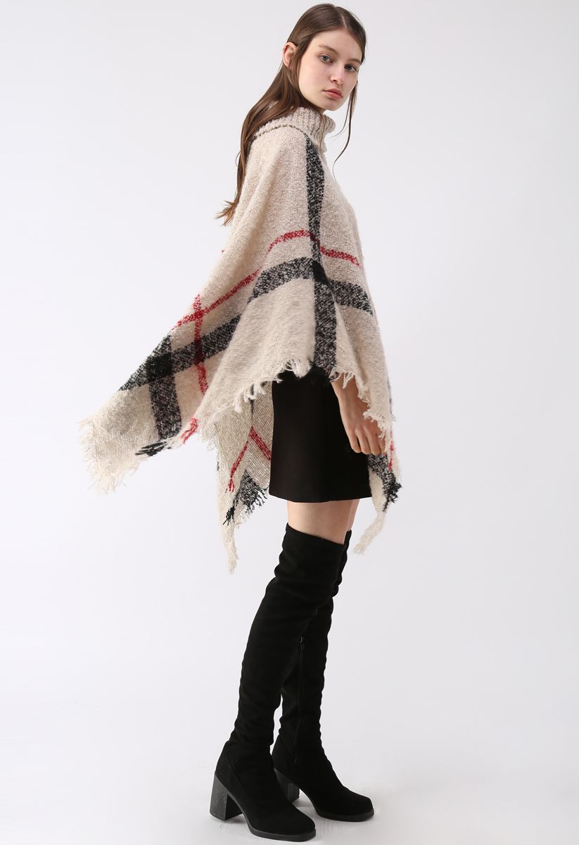 Unstoppably Charming Stripe Shaggy Knit Cape in Light Tan