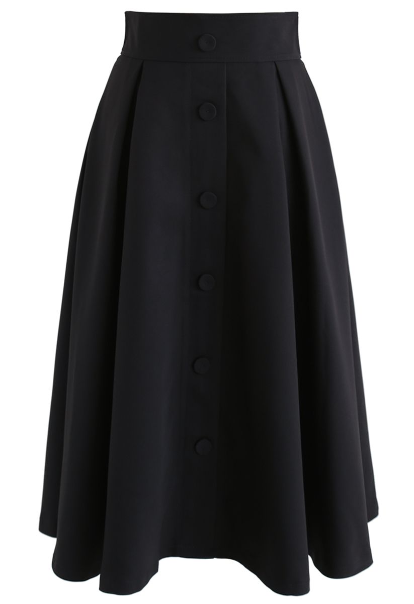 Base Color A-Line Midi Skirt in Black 