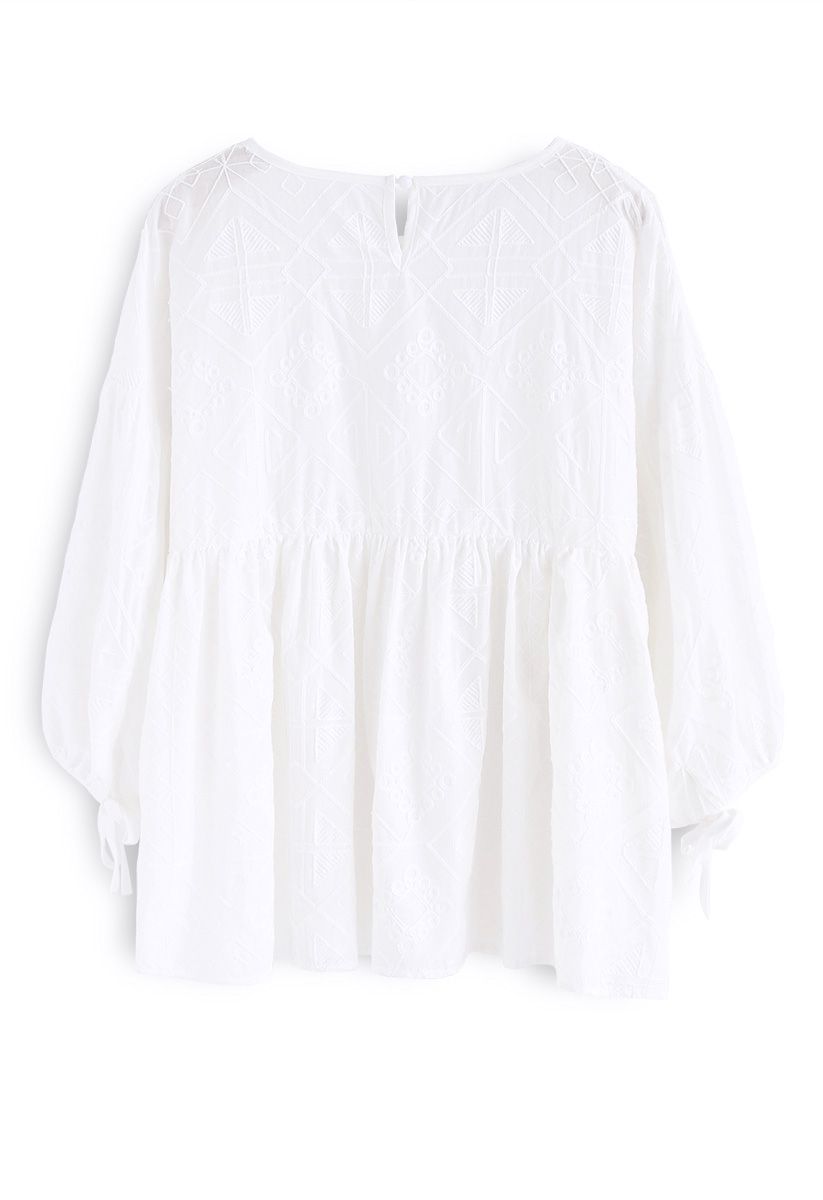 Boho Maze Embroidered Dolly Top in White
