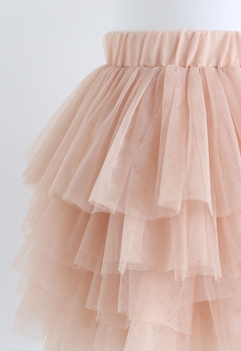 網紗曡層童裝半身裙 - 裸粉色