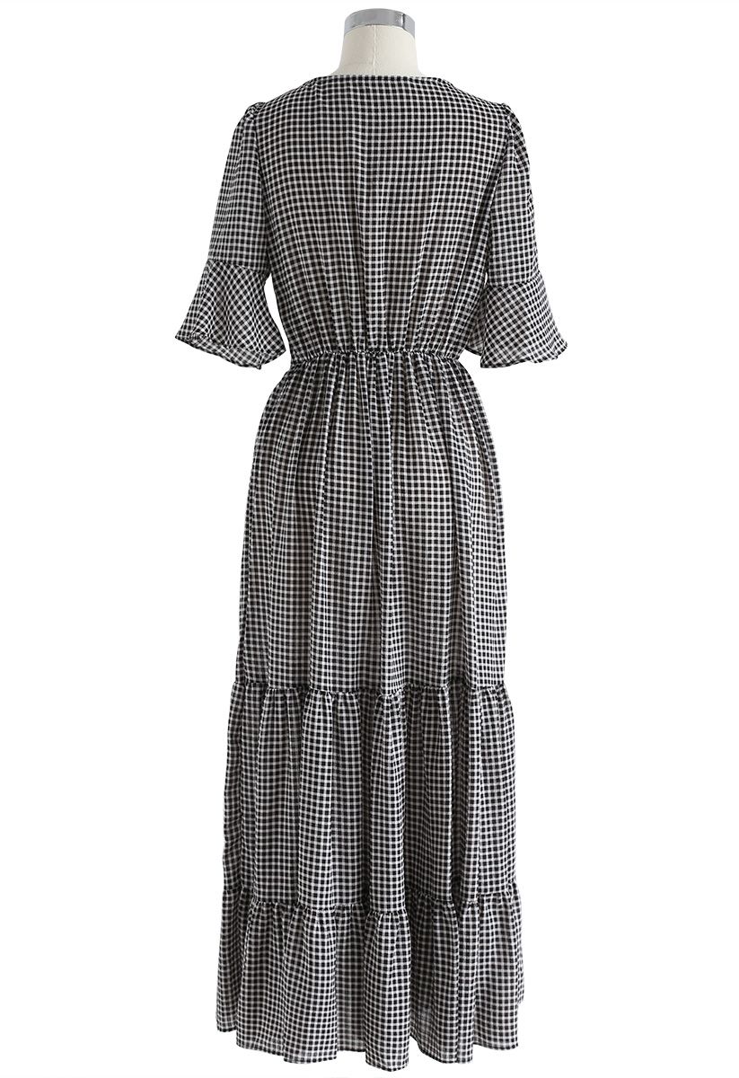 Raise Me Up Gingham Wrapped Dress in Black
