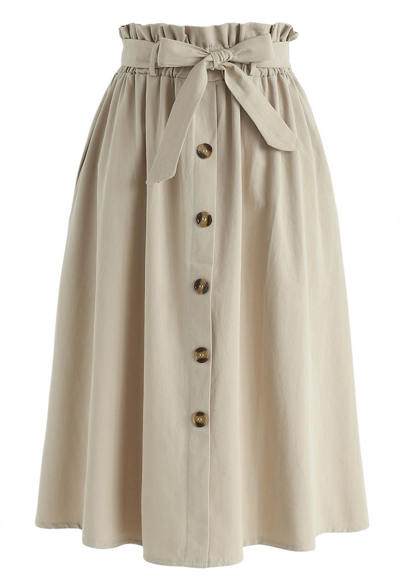 Truly Essential A-Line Midi Skirt in Tan