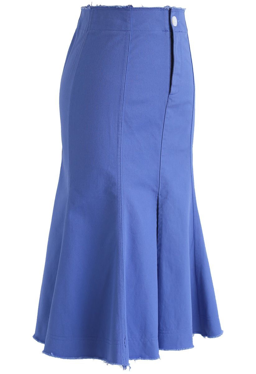 Never Too Much Frill Hem Denim Skirt in Blue