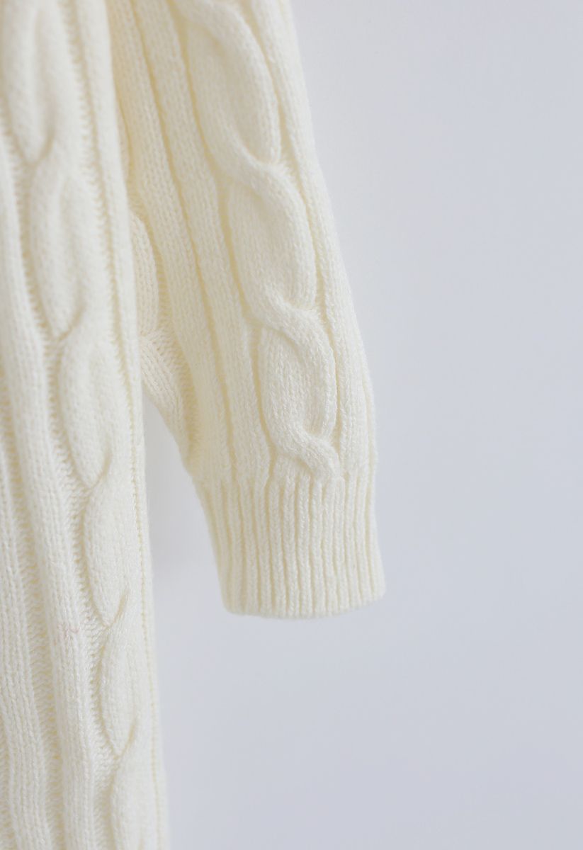 Warmest Hug Cable Knit Longline Cardigan in Ivory