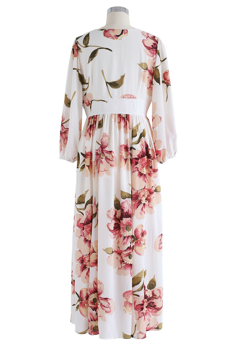 Sweet Things Floral Chiffon Maxi Dress in Cream