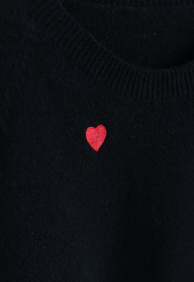愛心刺綉毛衣 - 黑色
