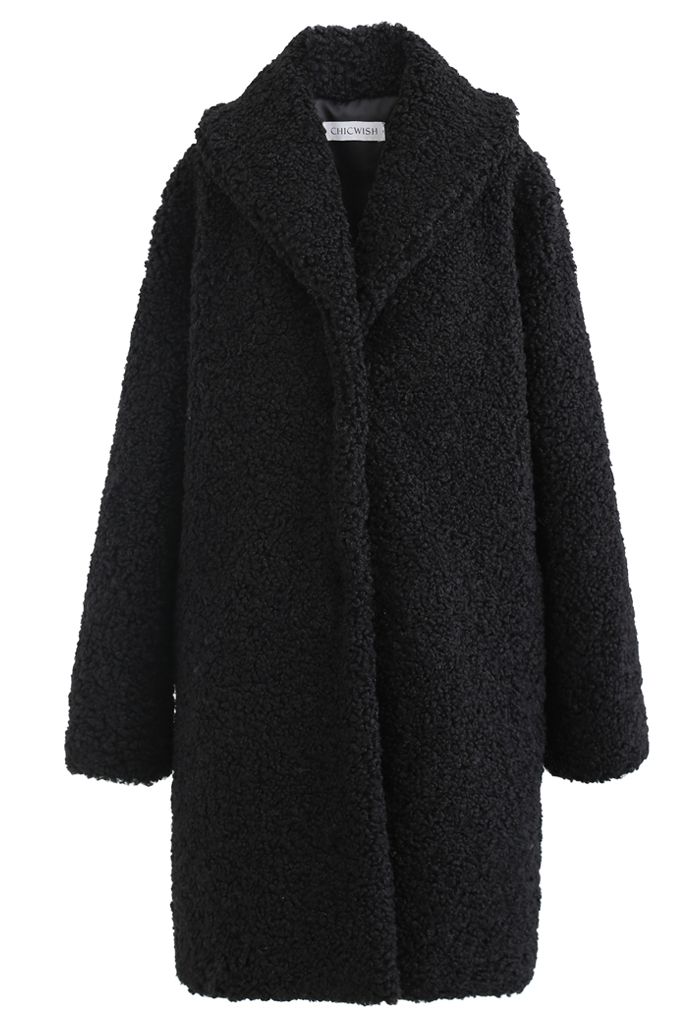 Feeling of Warmth Faux Fur Longline Coat in Black