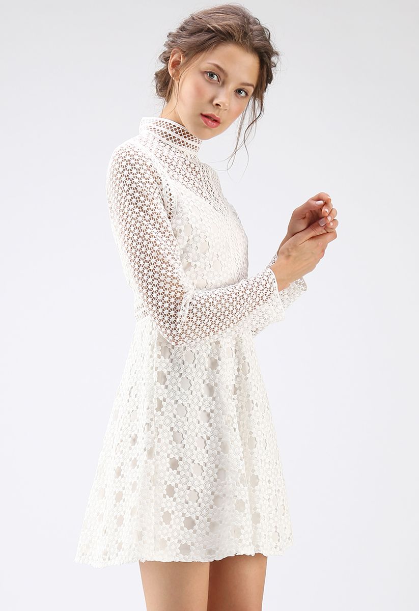 The Light Is Here Panelled Crochet Dress in White