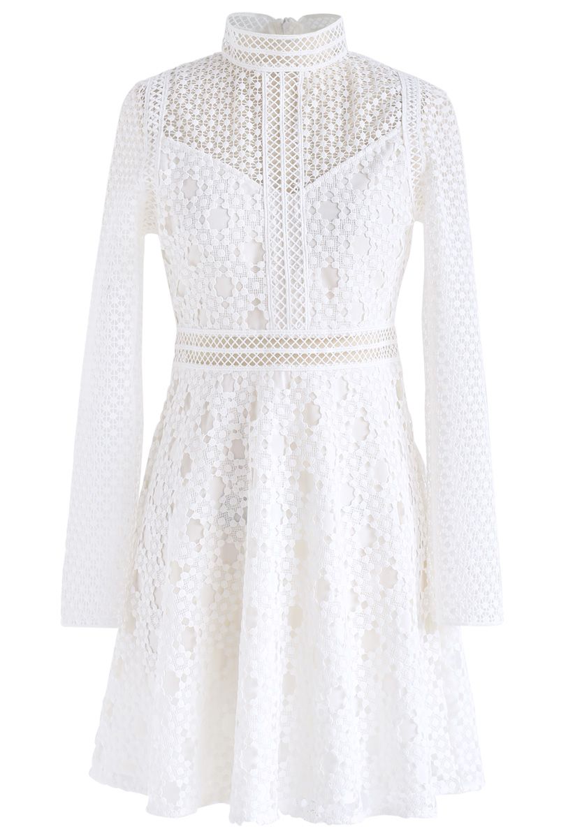 The Light Is Here Panelled Crochet Dress in White