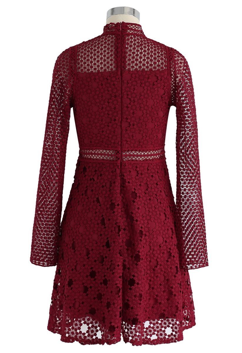 The Light Is Here Panelled Crochet Dress in Red