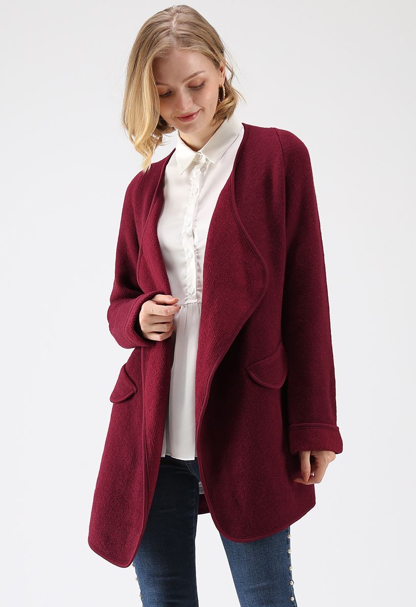 Just Knitted Open Coat in Wine