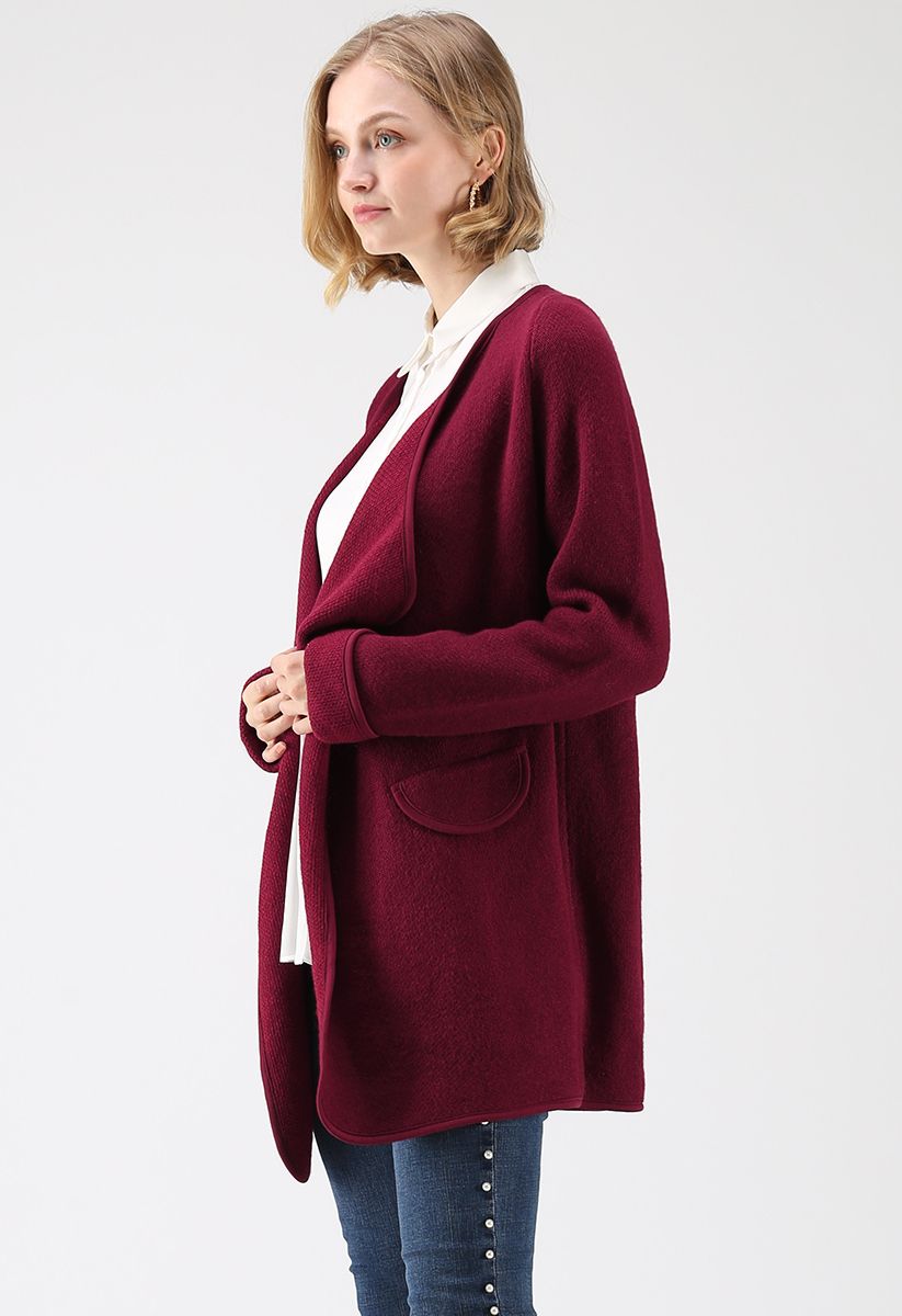 Just Knitted Open Coat in Wine