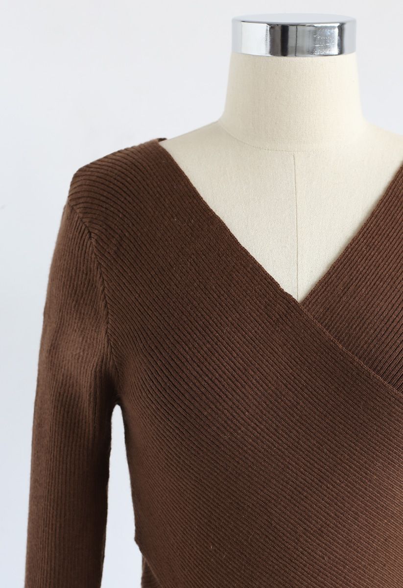 Lust for Freedom Cross Wrap Knit Top in Caramel
