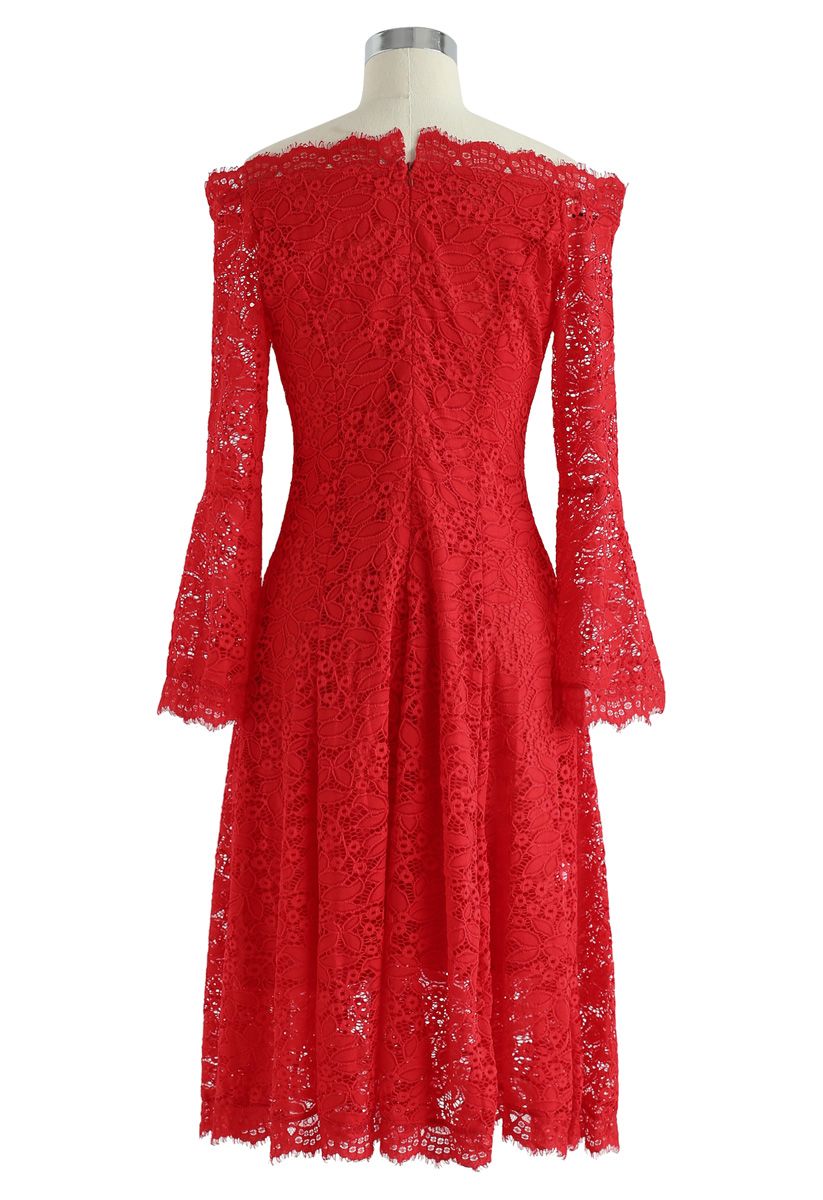 Remember Me Off-Shoulder Lace Dress in Red