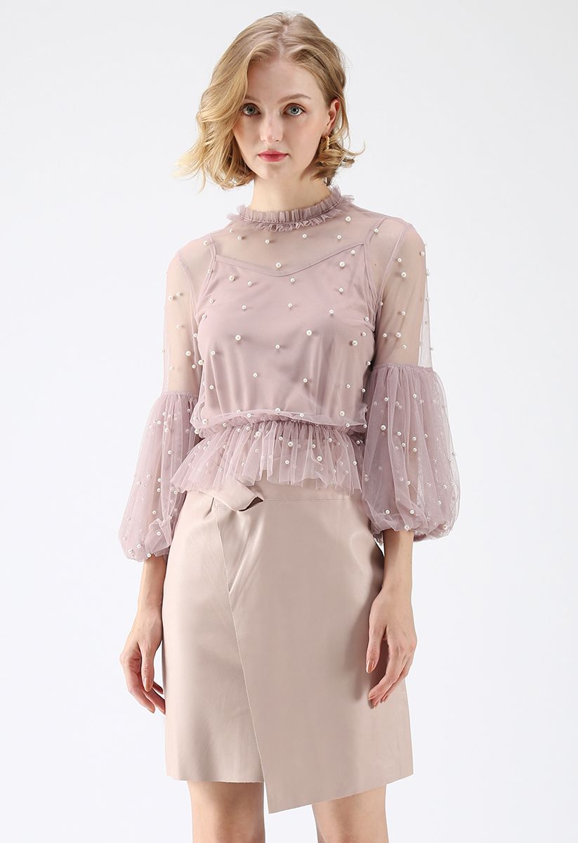 Pearly in Love Peplum Mesh Top in Pink
