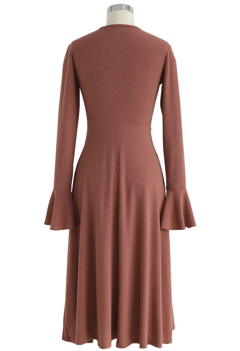 Brisk and Twist Knit Dress in Red Brown