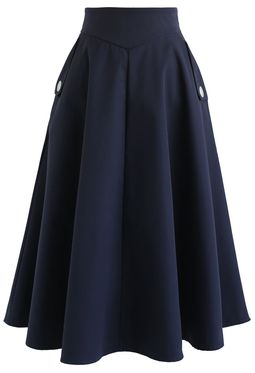 Classic Simplicity A-Line Midi Skirt in Navy