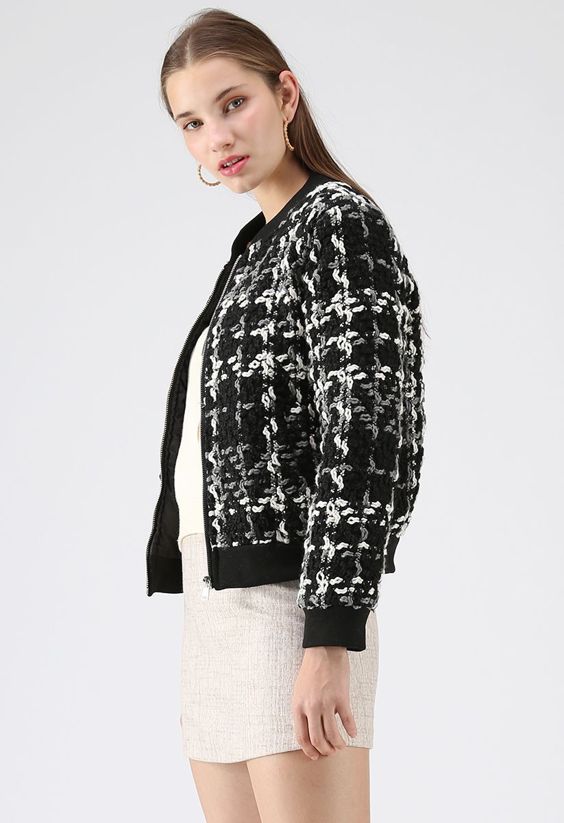 Everyday Fitted Chunky Textured Jacket in Black