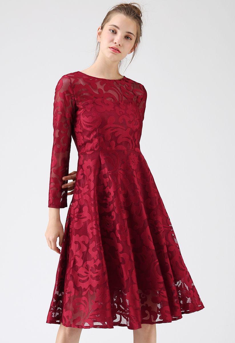 Soiree Stunner Mesh Midi Dress in Red