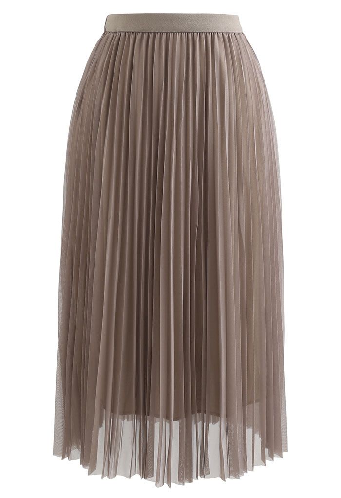 Call out Your Name Pleated Mesh Skirt in Brown