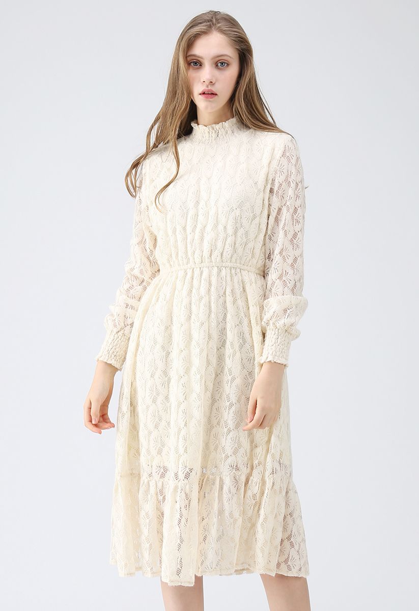 Ginkgo Beauty Full Lace Midi Dress in Cream
