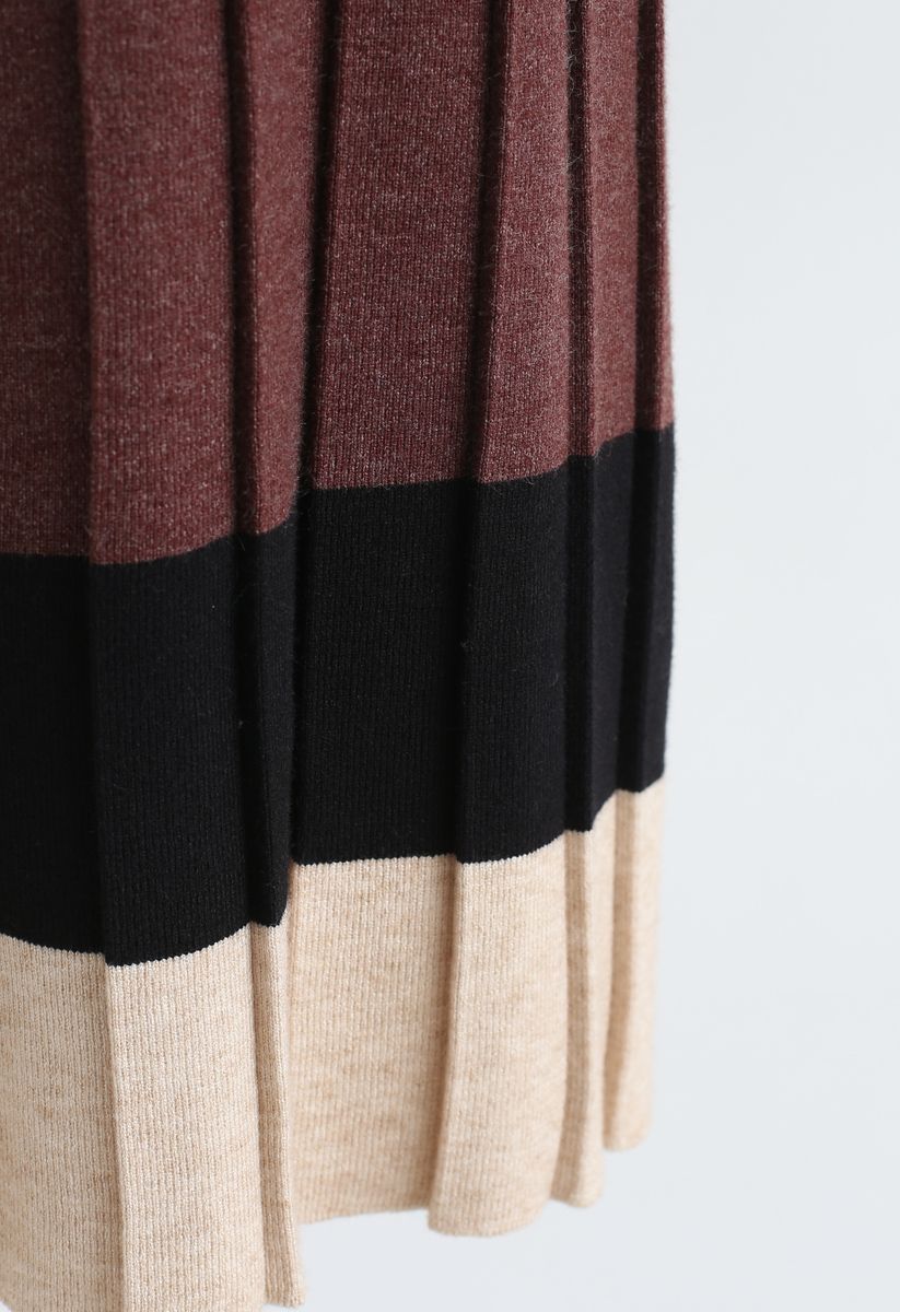 Here to Stay Color Blocking Knit Skirt in Brown
