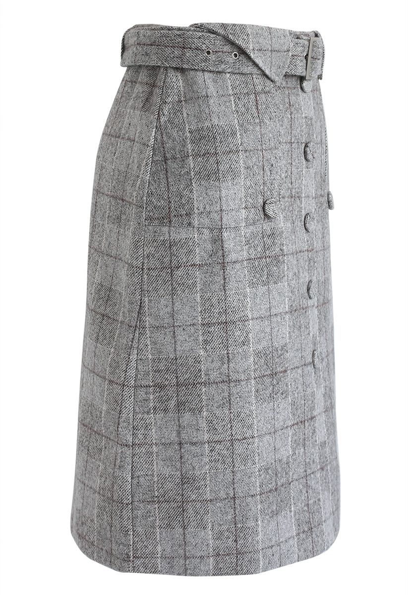 Loving Moments Belted Grid Skirt in Grey