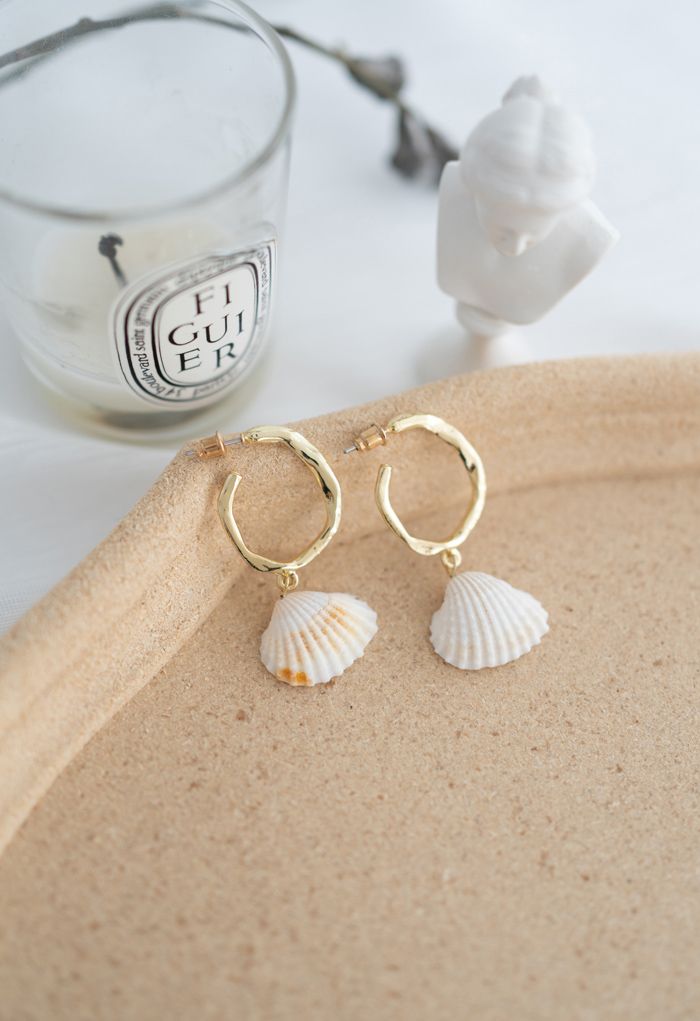 Shell Gold Hoop Earrings