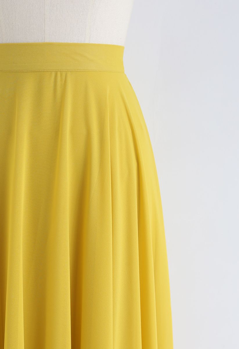 不對稱下擺雪紡半身裙--黃色