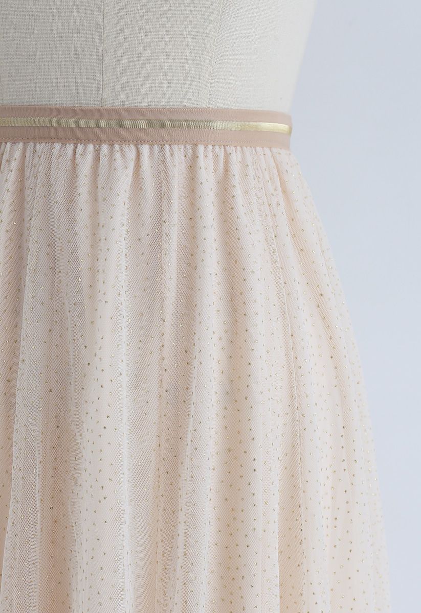 Twinkling Stars Mesh Skirt in Cream