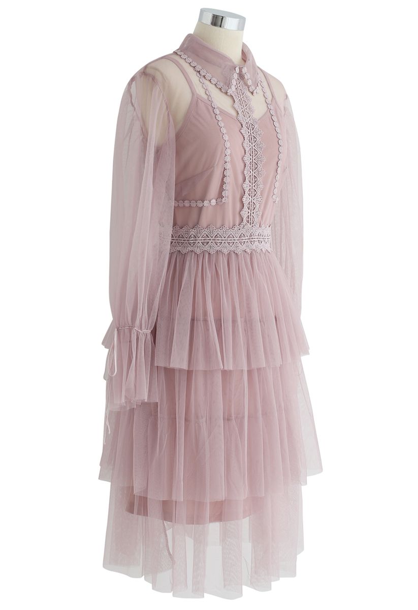 Day Glow Tiered Mesh Dress in Pink