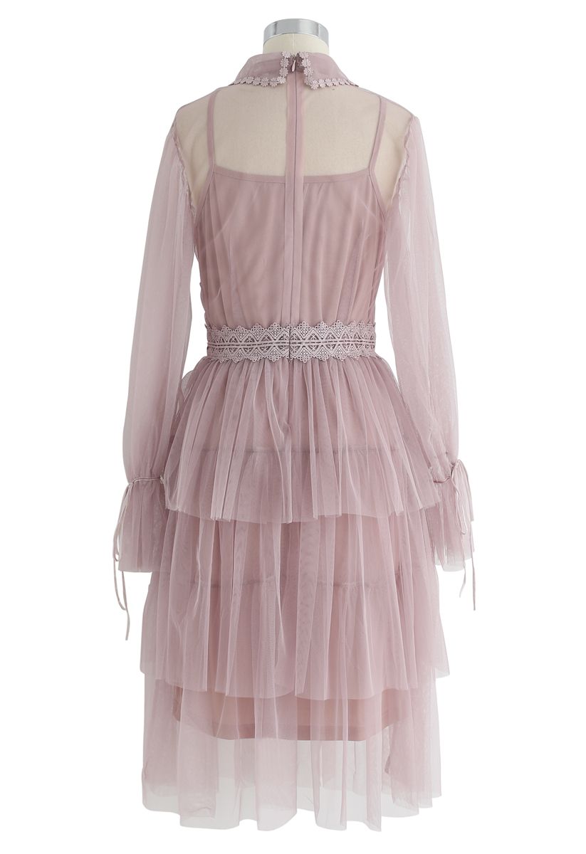 Day Glow Tiered Mesh Dress in Pink