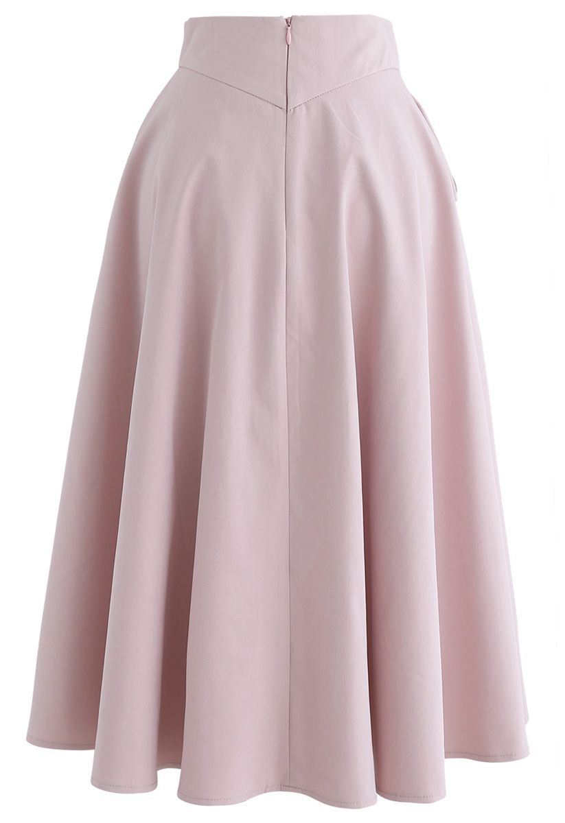 粉色經典簡約A字型中長半身裙