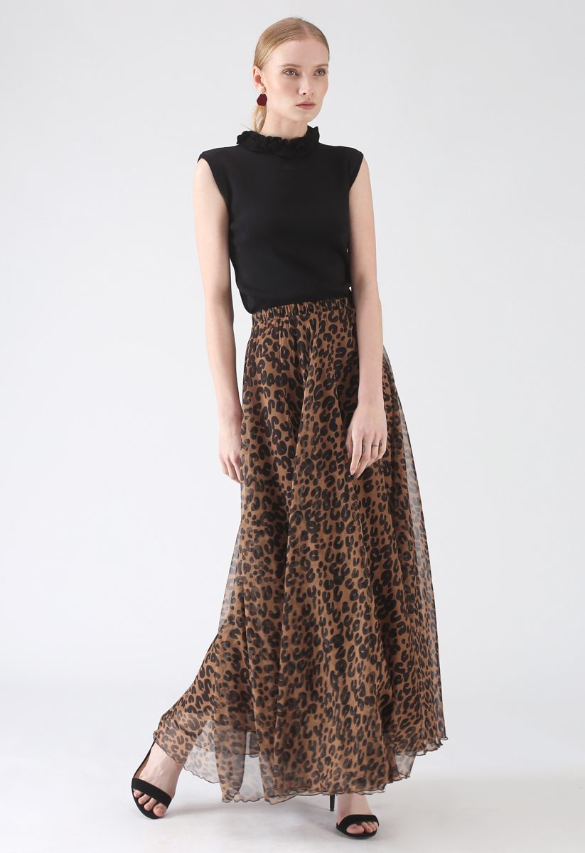 豹紋水彩半身裙--棕色