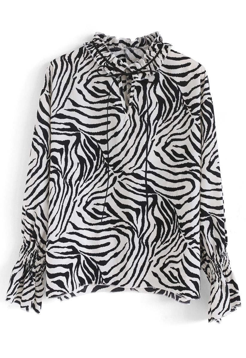 Wildlife Zebra印花雪紡上衣