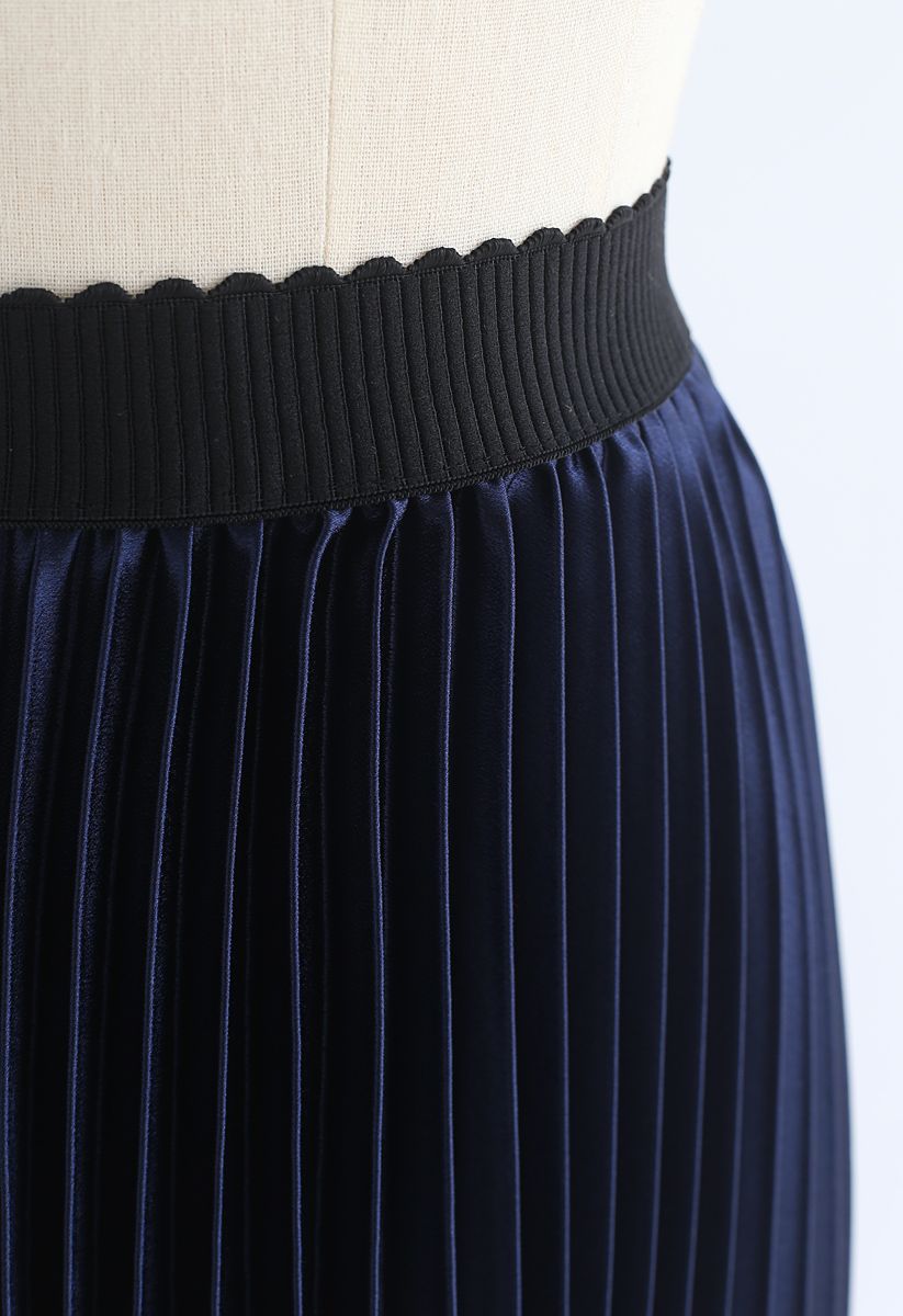 海軍藍色華麗褶皺中長半身裙