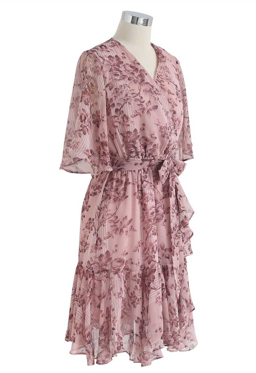 Bomb of Love Floral Chiffon Dress in Pink