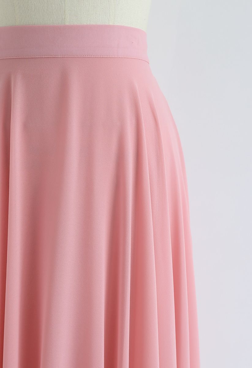 不對稱下擺雪紡半身裙--粉色