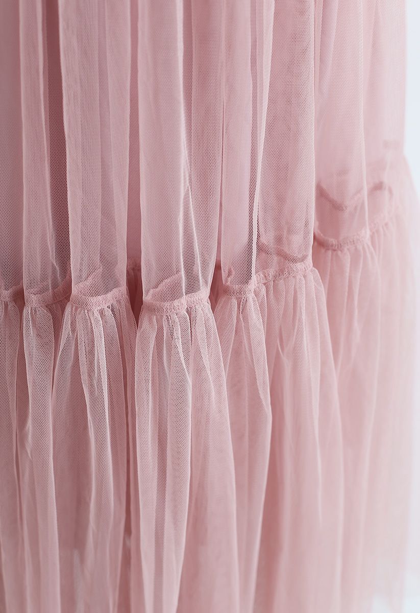 網眼薄紗半身裙-粉色