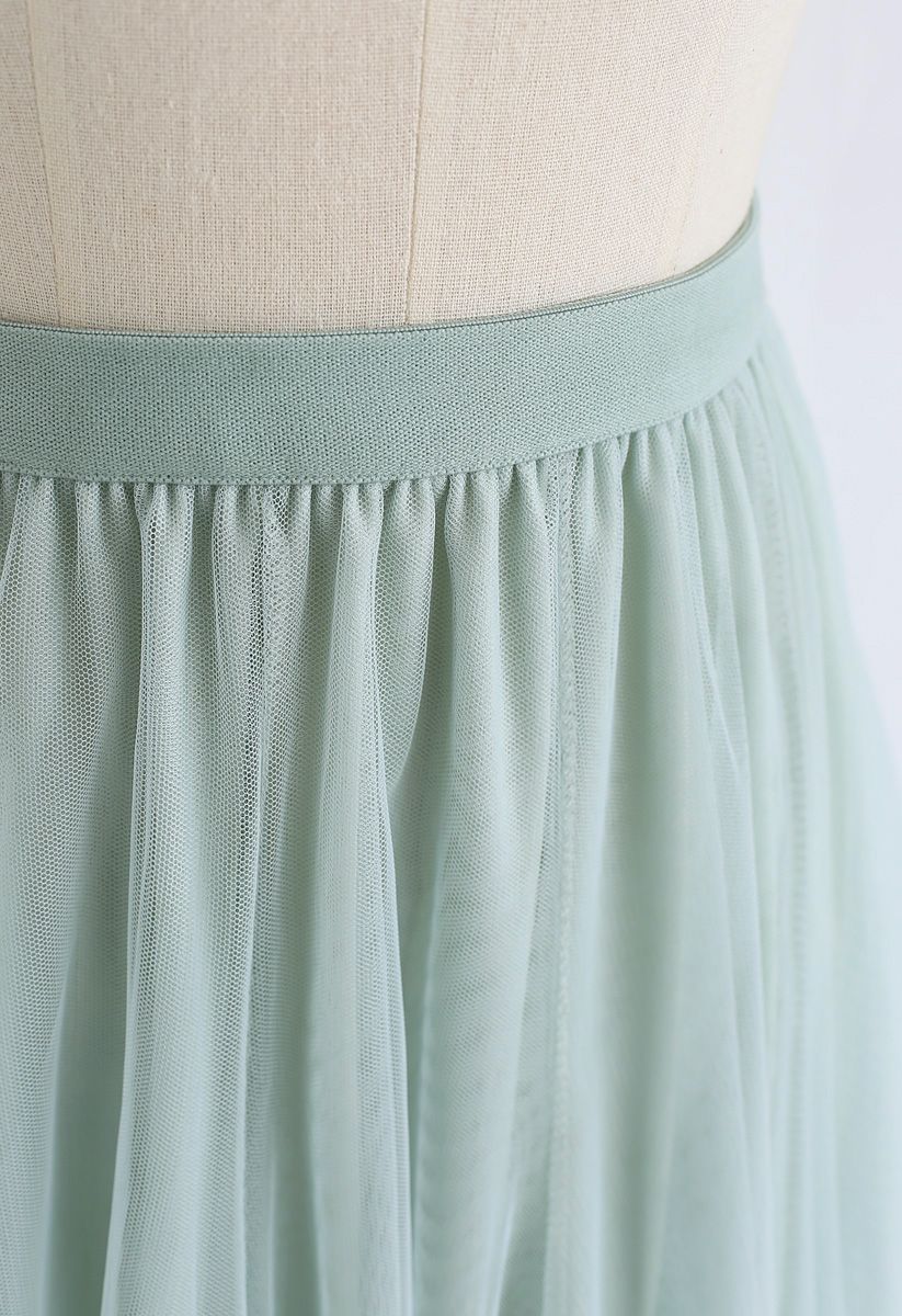 薄紗曡層中長裙 - 薄荷綠