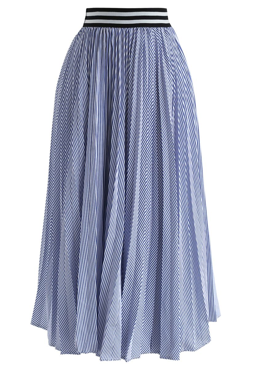 藍色條紋百褶裙