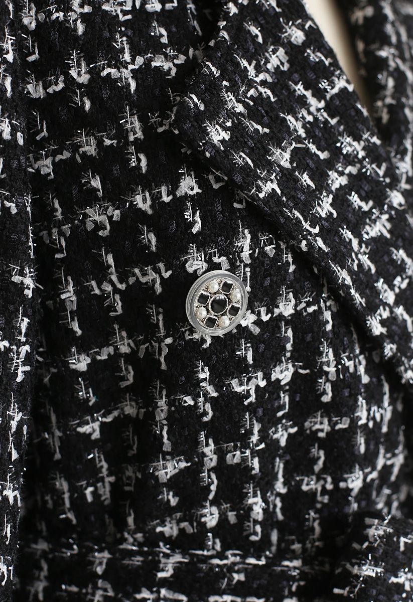 Glittery Double-Breasted Longline Tweed Coat 