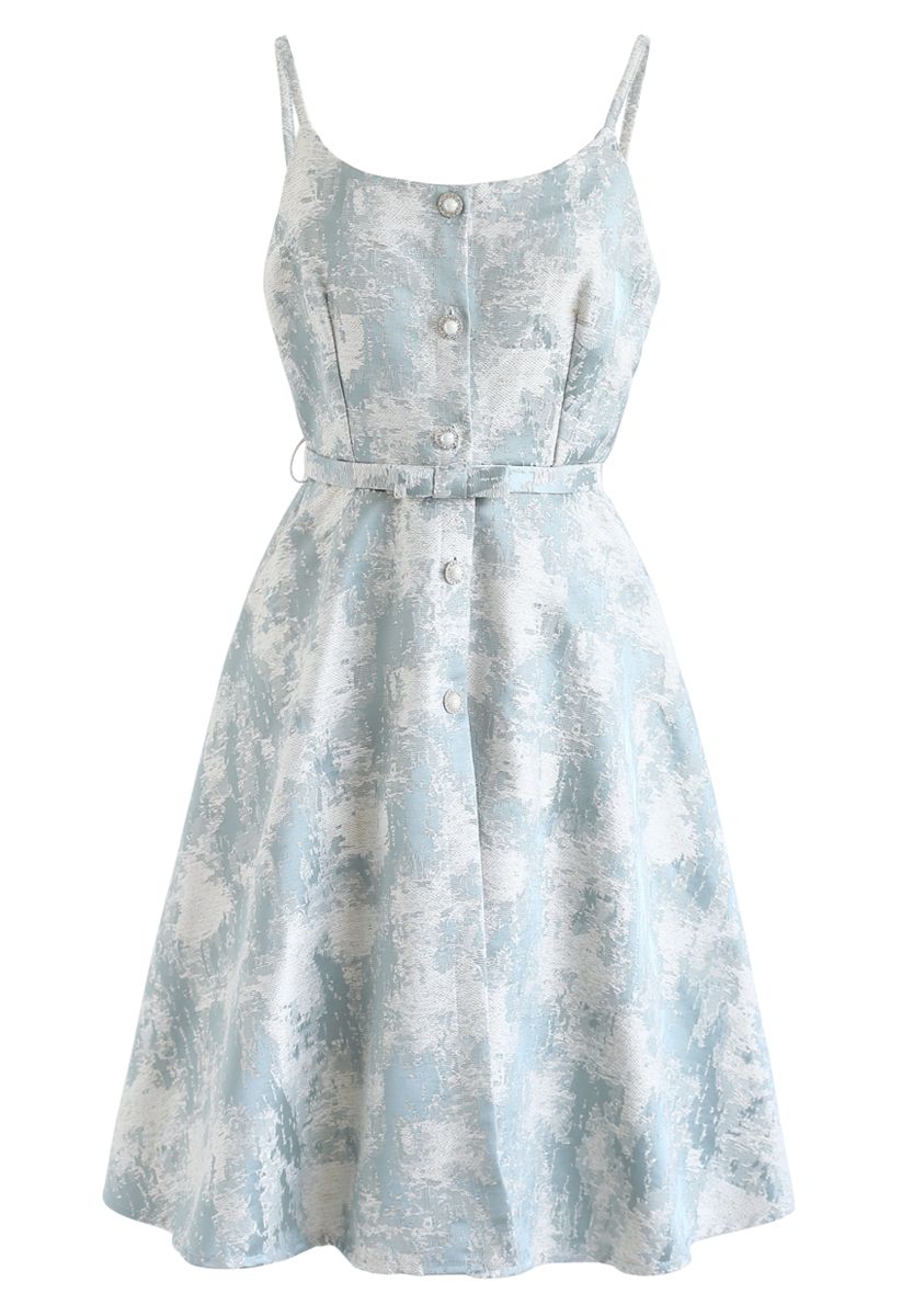 Jacquarded Button Down Cami Dress in Light Blue
