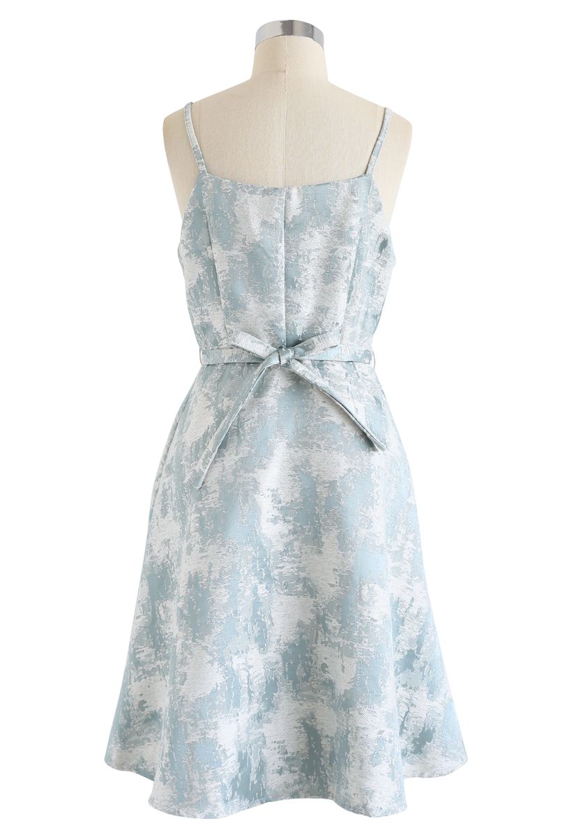 Jacquarded Button Down Cami Dress in Light Blue