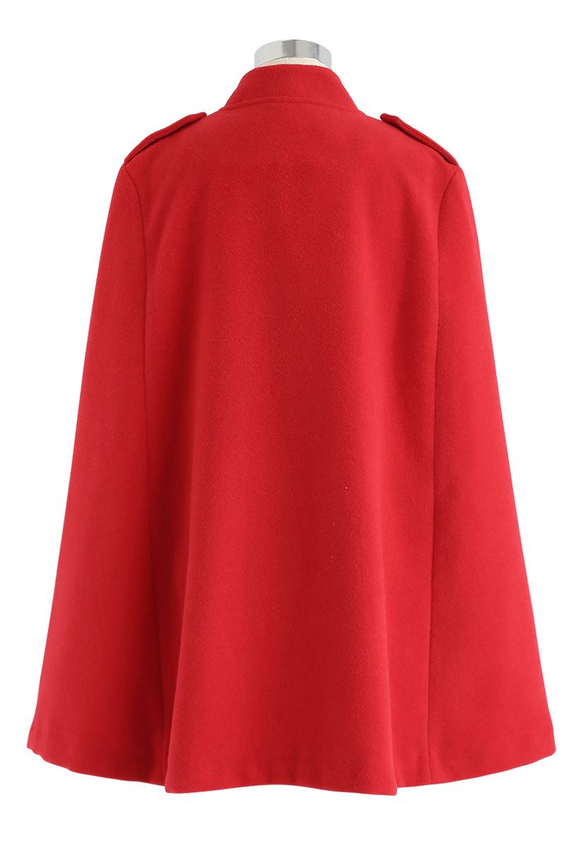 Double-Breasted Cape Coat in Red